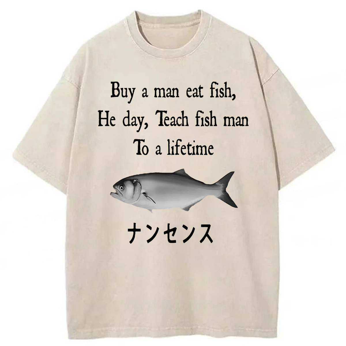 Tokyoviva Man Eat Fish Meme Washed T-shirt