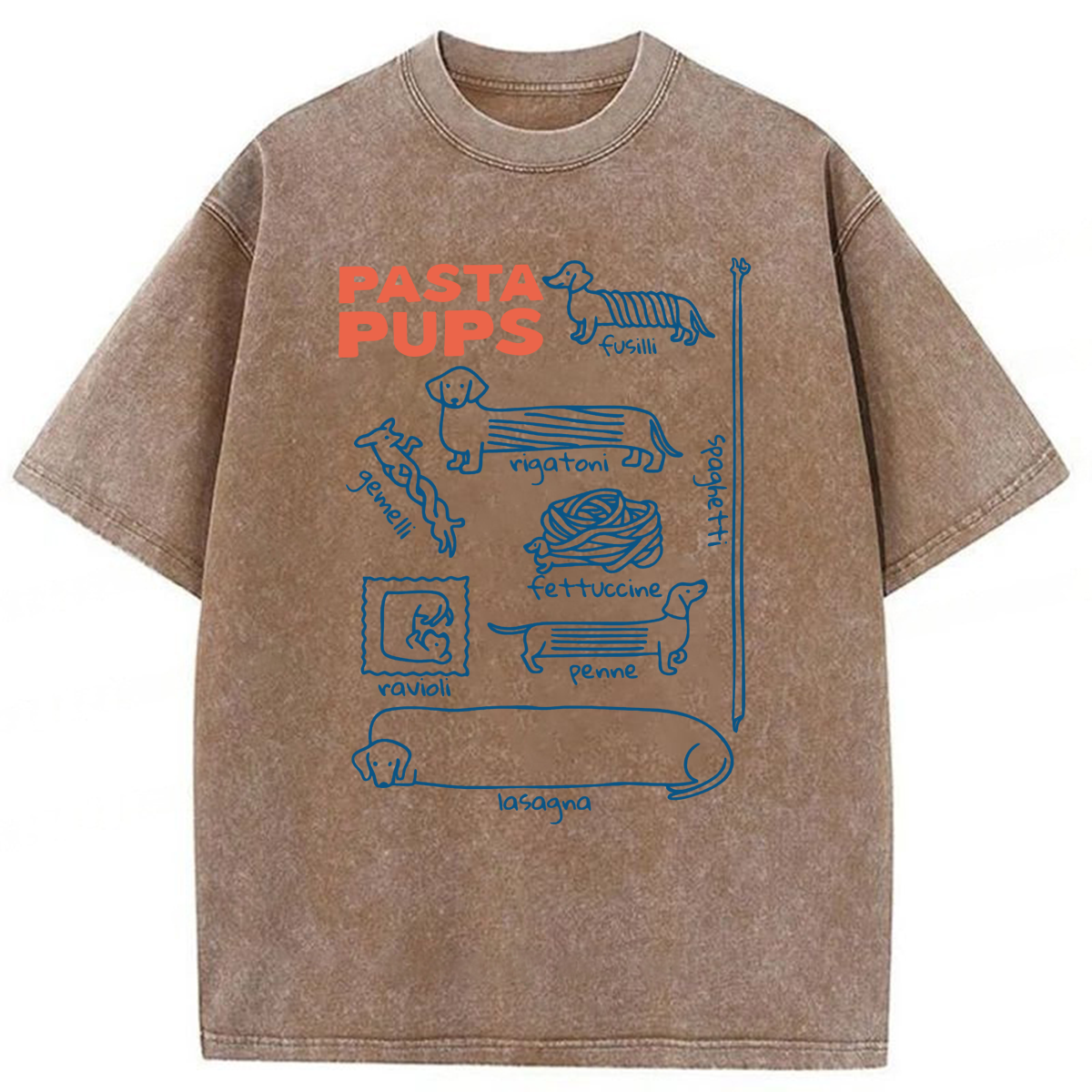 Tokyoviva Pasta Pups Dachshunds As Pasta Types Washed T-shirt