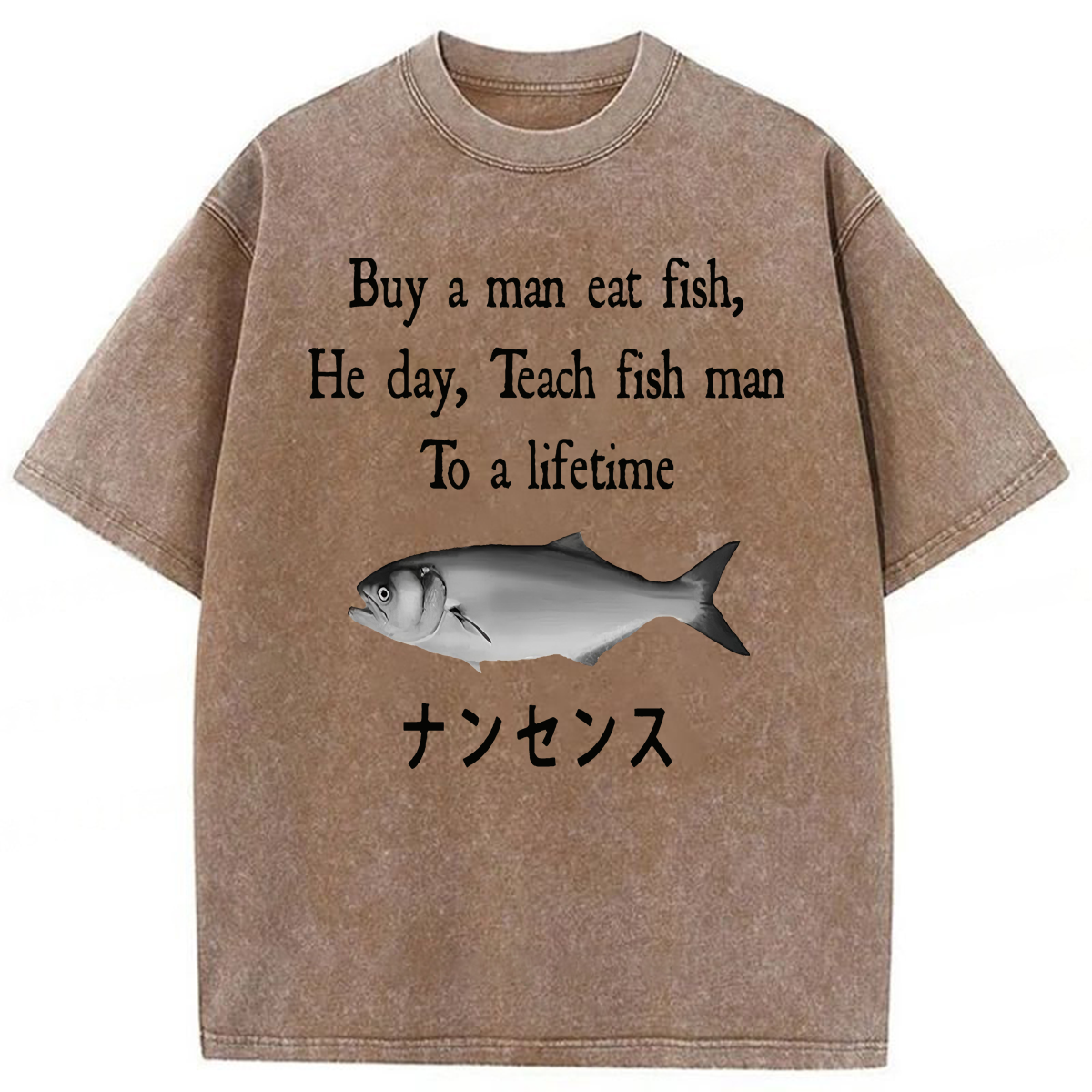 Tokyoviva Man Eat Fish Meme Washed T-shirt