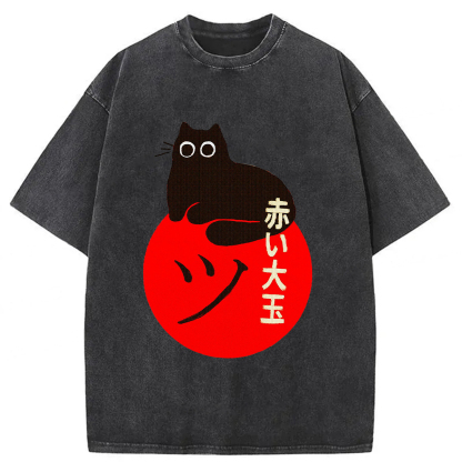 Tokyoviva Black Cat And Red Ball Washed T-shirt