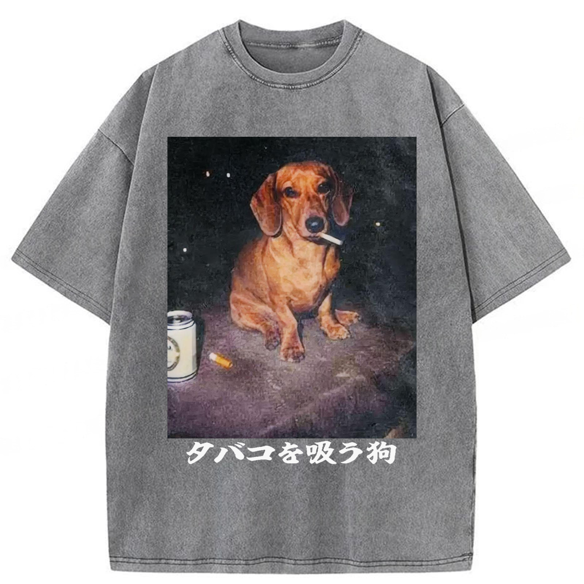 Tokyoviva Funny Dachshund Smoking Washed T-shirt