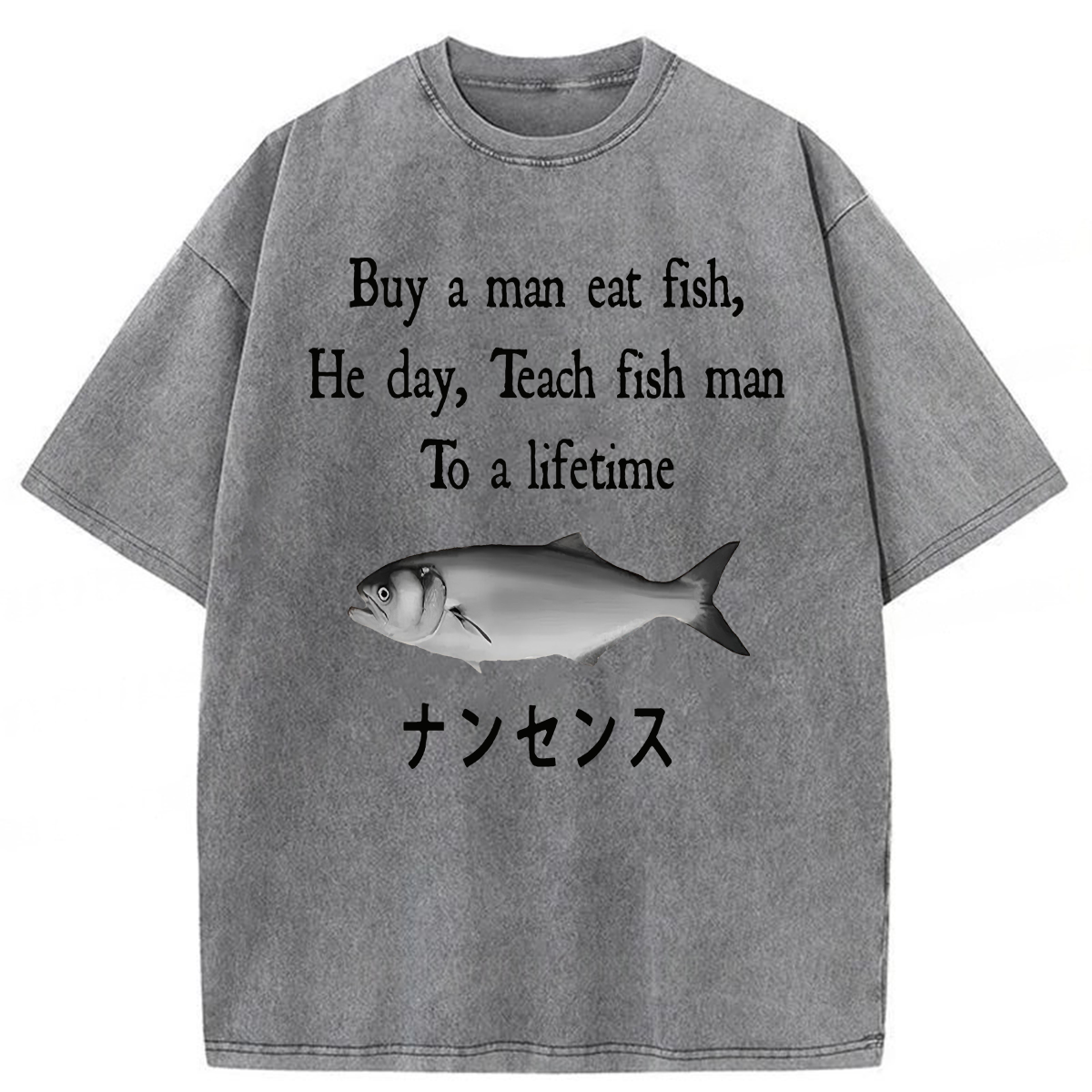 Tokyoviva Man Eat Fish Meme Washed T-shirt