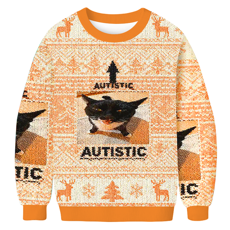 Baddiecat Autistic Cat Meme Christmas Ugly Sweatshirt