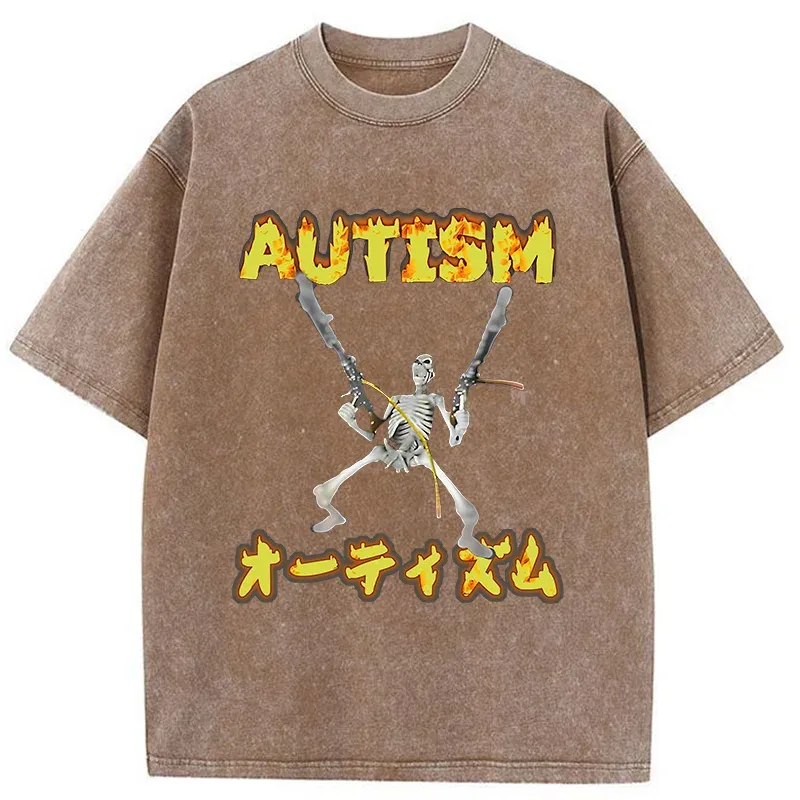 Autism Funny Skeleton Washed T-Shirt