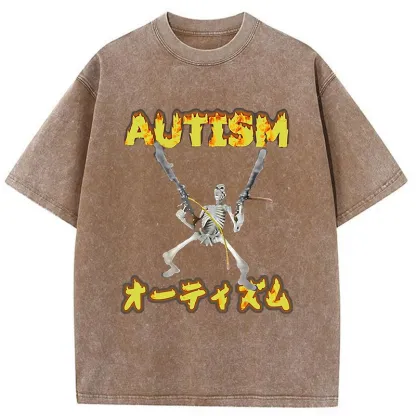 Autism Funny Skeleton Washed T-Shirt