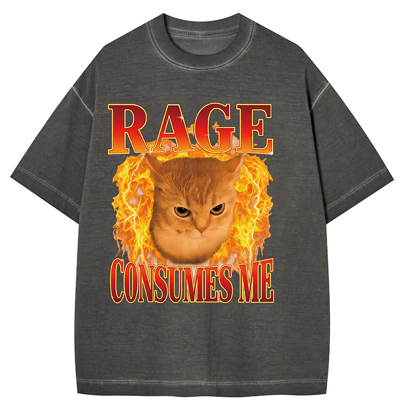 Rage Consumes Me Edgy Funny Cat Meme Gradient Washed T-Shirt