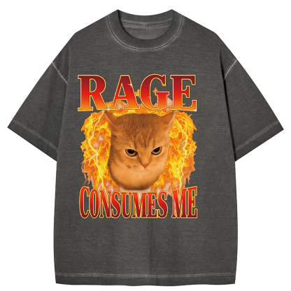 Rage Consumes Me Edgy Funny Cat Meme Gradient Washed T-Shirt