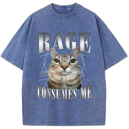 Rage Consumes Me Funny Cat Washed T-Shirt