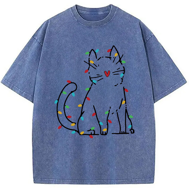 Japan Christmas Lights Cat Washed T-Shirt