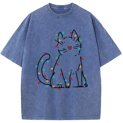 Japan Christmas Lights Cat Washed T-Shirt