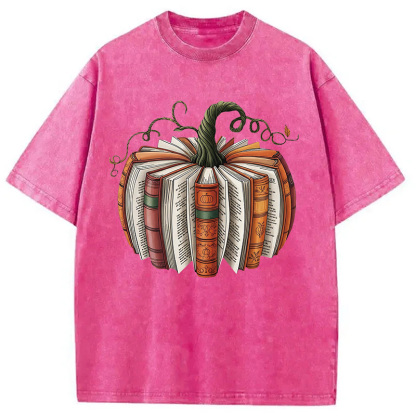 Fall Book Pumpkin Halloween Washed T-Shirt