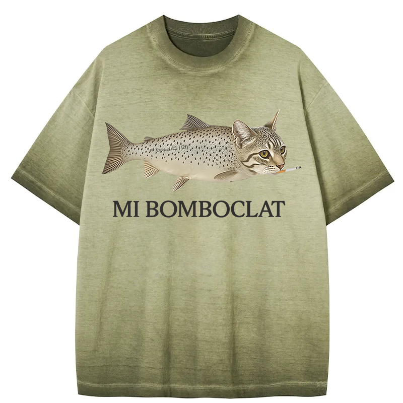 Bomboclat Fish Cat Meme Gradient Washed T-Shirt