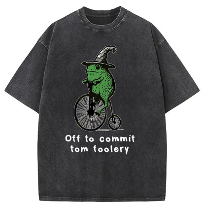 Frog Riding Penny-farthing Washed T-Shirt