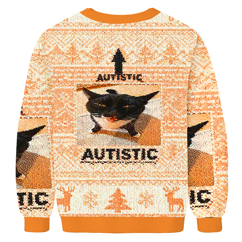 Baddiecat Autistic Cat Meme Christmas Ugly Sweatshirt