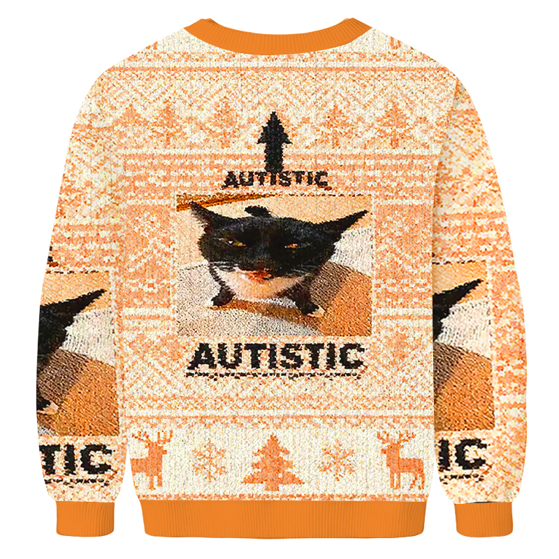 Baddiecat Autistic Cat Meme Christmas Ugly Sweatshirt