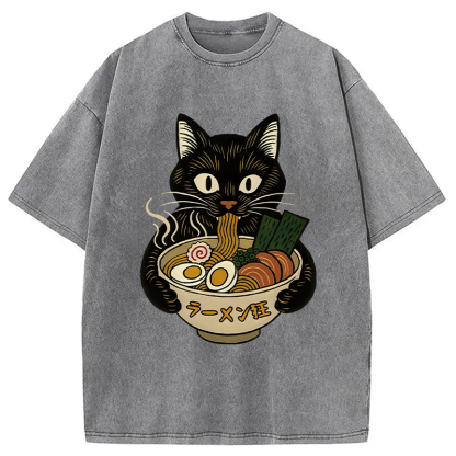 Cat Ramen Fanatic Washed T-Shirt