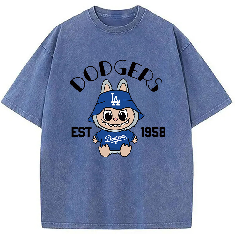 Labubu Dodgers Dream Baseball Vintage Japanese Washed T-Shirt