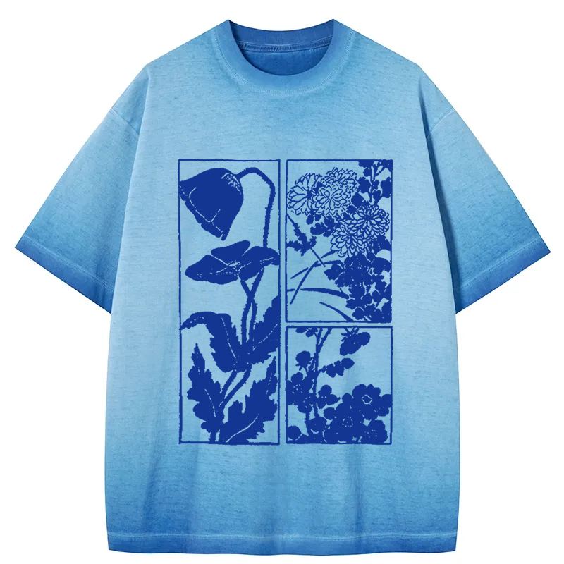 Woodcut Flowers Gradient Washed T-Shirt