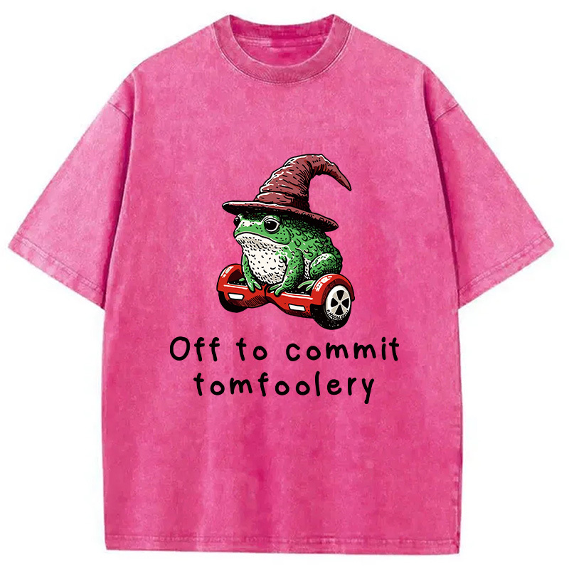Japanese Frog Riding A Balance Scooter Washed T-Shirt