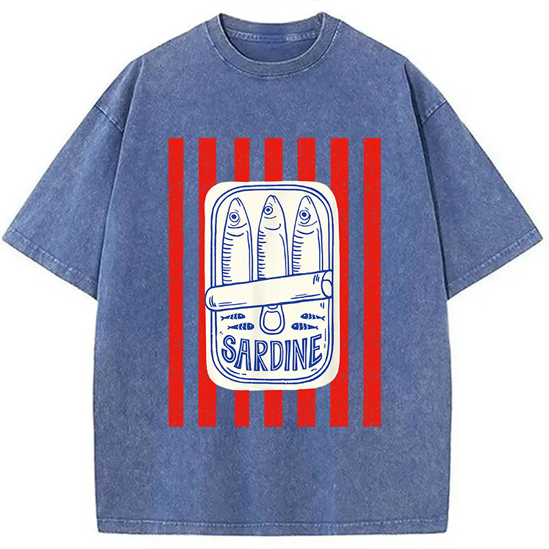 Les Sardines Red Stripes Fisherman Washed T-Shirt