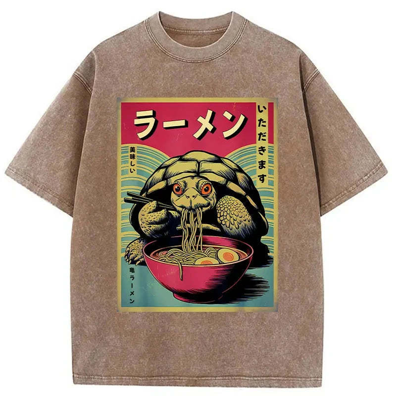 Turtle Eating Ramen Washed T-Shirt