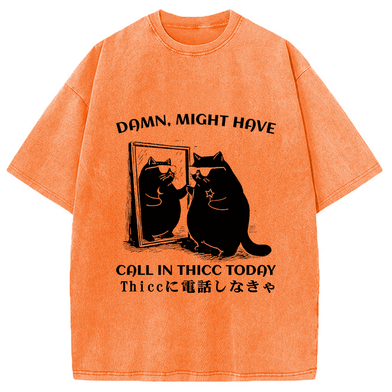 Black Cat Admiring Himself Washed T-Shirt