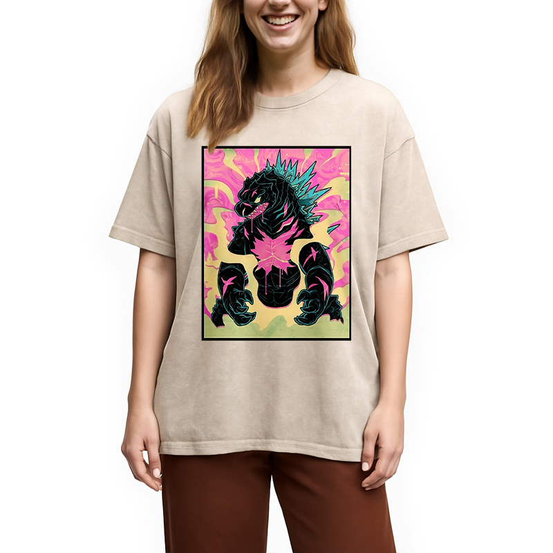 Japanese Godzilla Graffiti Washed T-Shirt