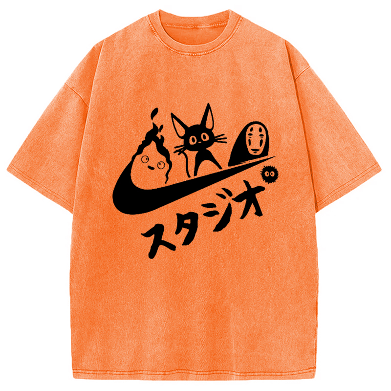 Black Cat Ghibli Vintage Washed T-Shirt