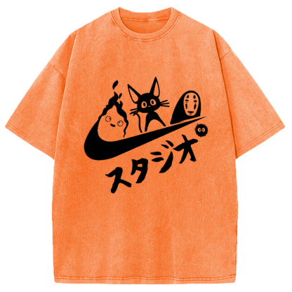 Black Cat Ghibli Vintage Washed T-Shirt