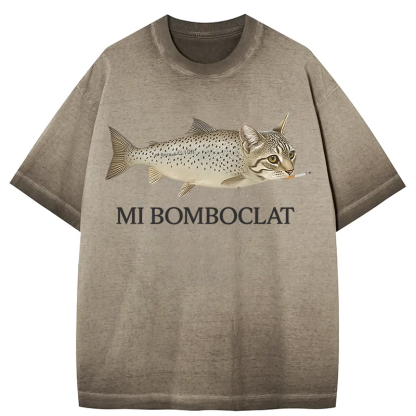 Bomboclat Fish Cat Meme Gradient Washed T-Shirt