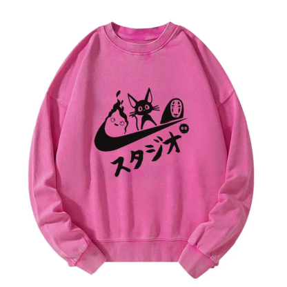 Black Cat Ghibli Vintage Washed Sweatshirt