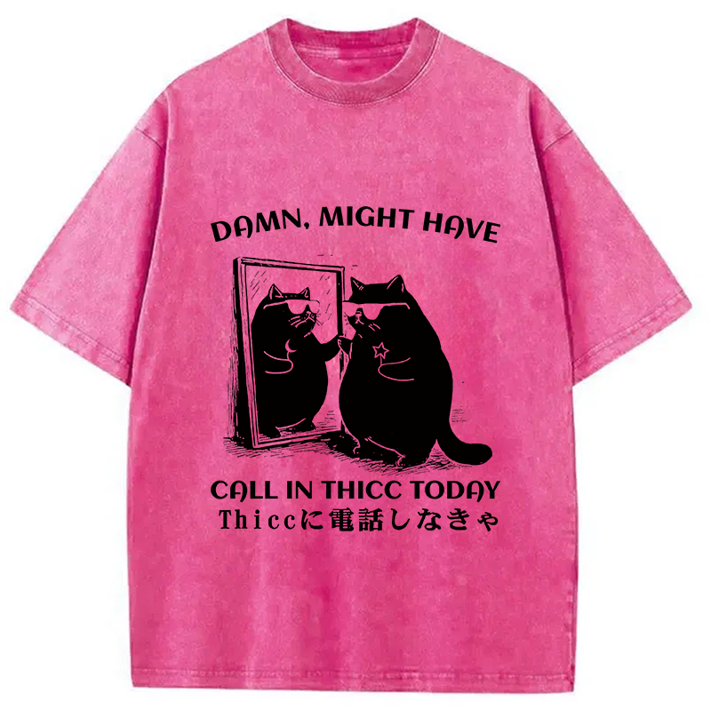 Black Cat Admiring Himself Washed T-Shirt