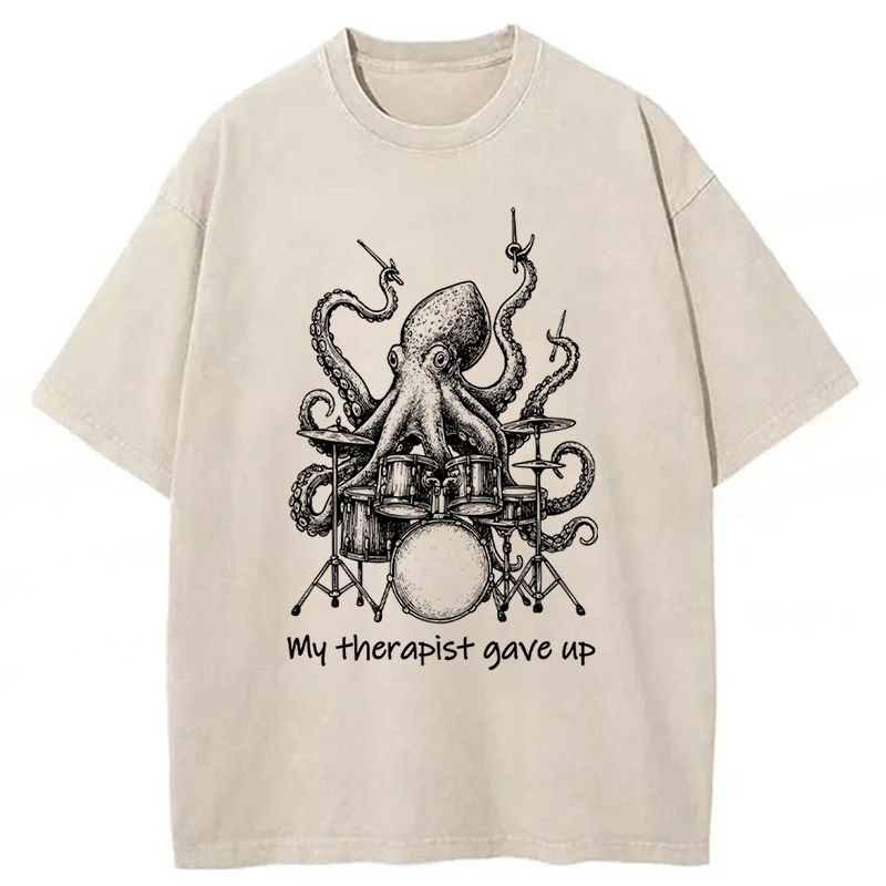 Tokyoviva Octopus Playing Drums Washed T-shirt