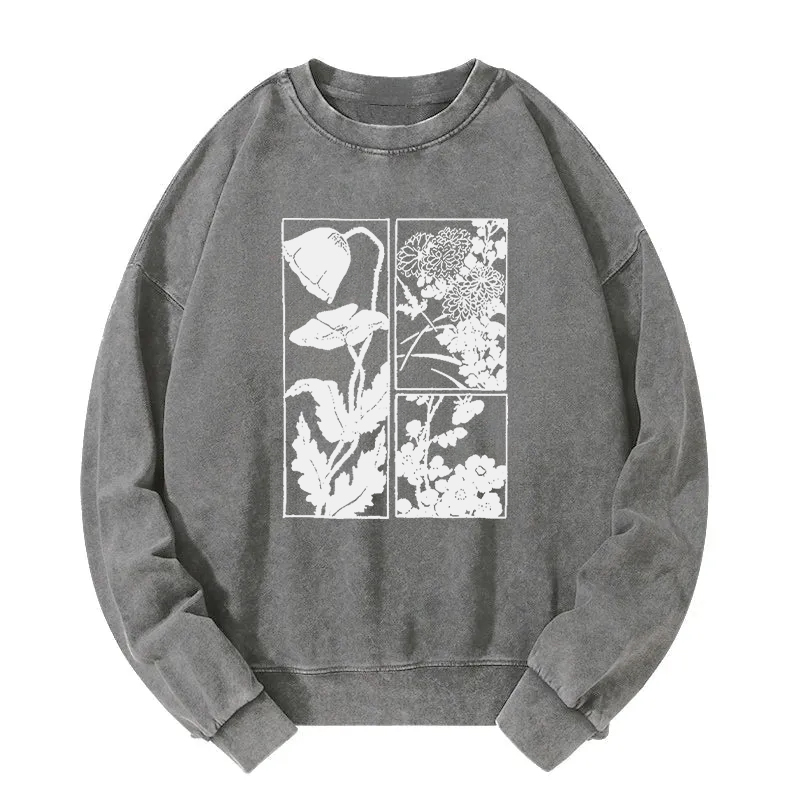 Woodcut Flowers Washed Sweatshirt