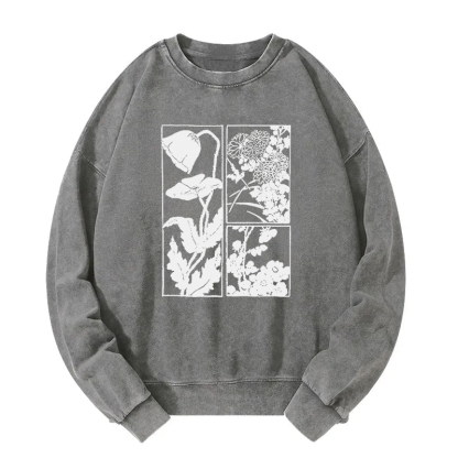 Woodcut Flowers Washed Sweatshirt
