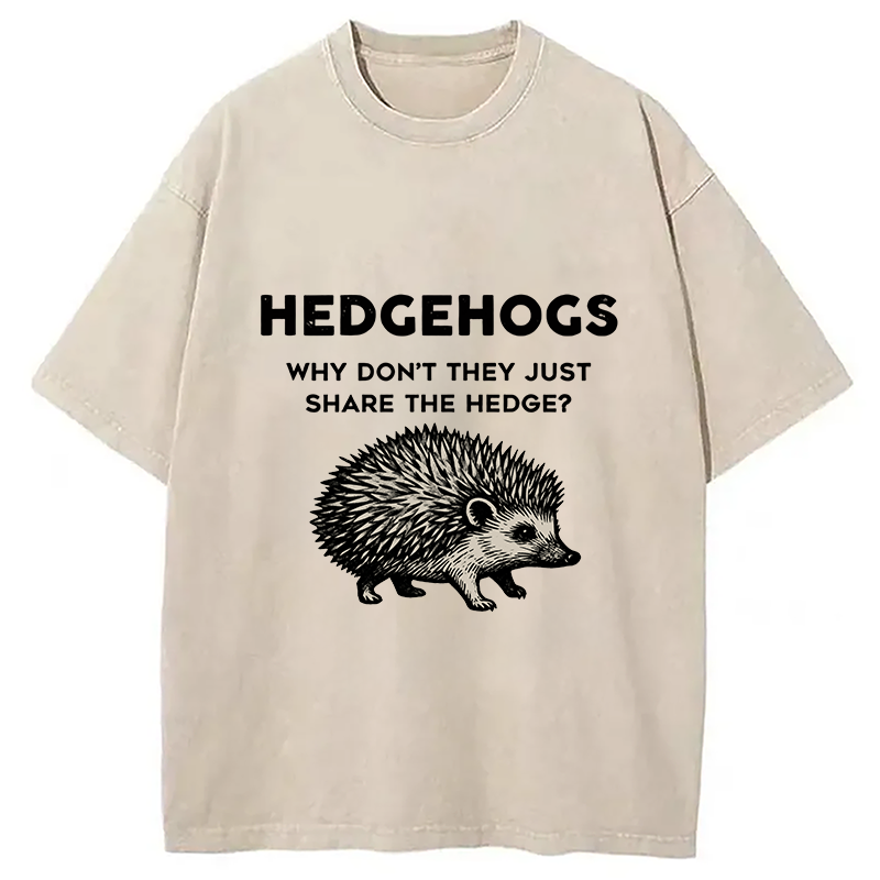 Funny Hedgehog Washed T-Shirt