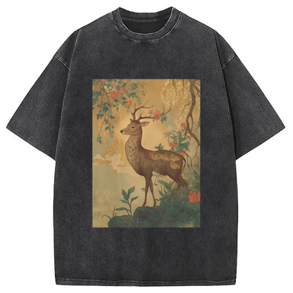 Graceful Japanese Deer Washed T-Shirt