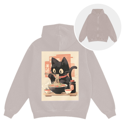 Ramen Black Cat Washed Zip Hoodie