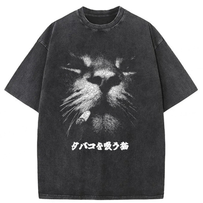 Tokyoviva Smoking Cat Washed T-shirt