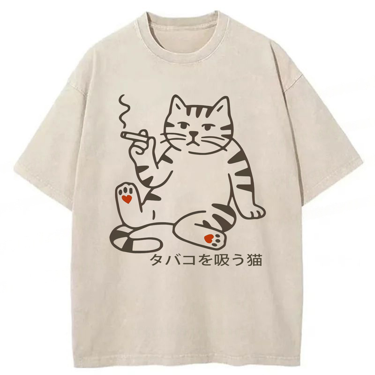 Tokyoviva Funny Smoking Cat Washed T-shirt