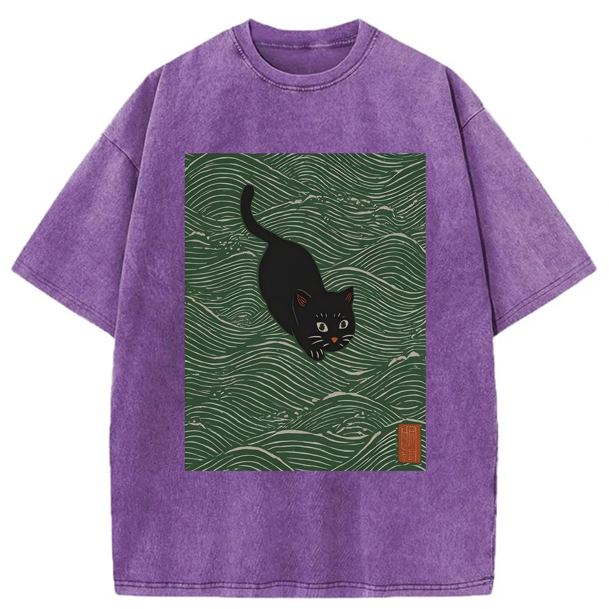 Tokyoviva Black Cat In Waves Washed T-shirt