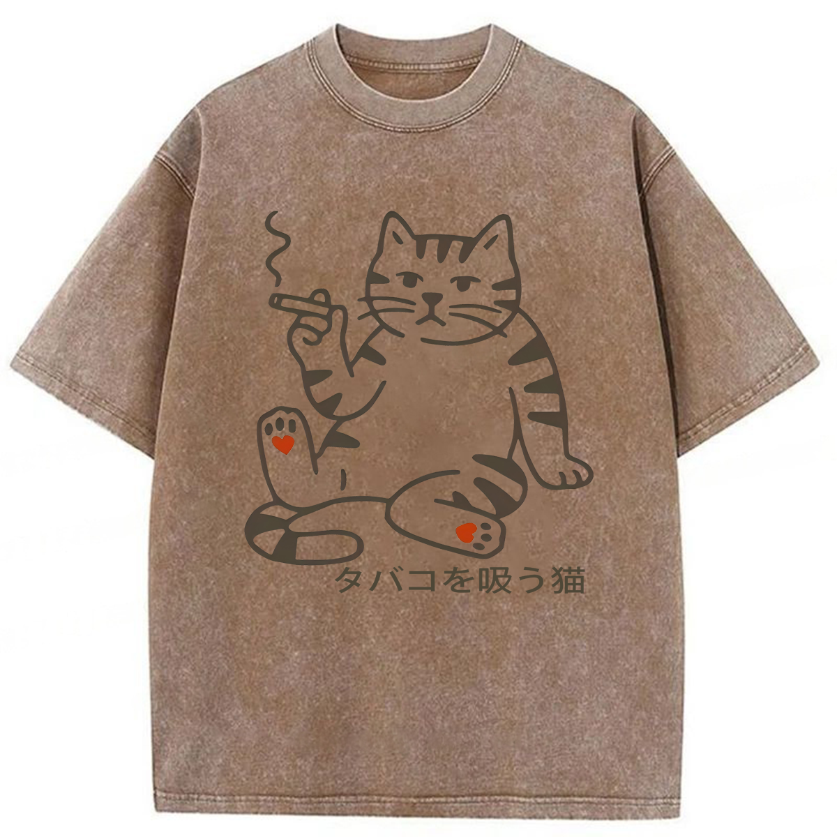 Tokyoviva Funny Smoking Cat Washed T-shirt