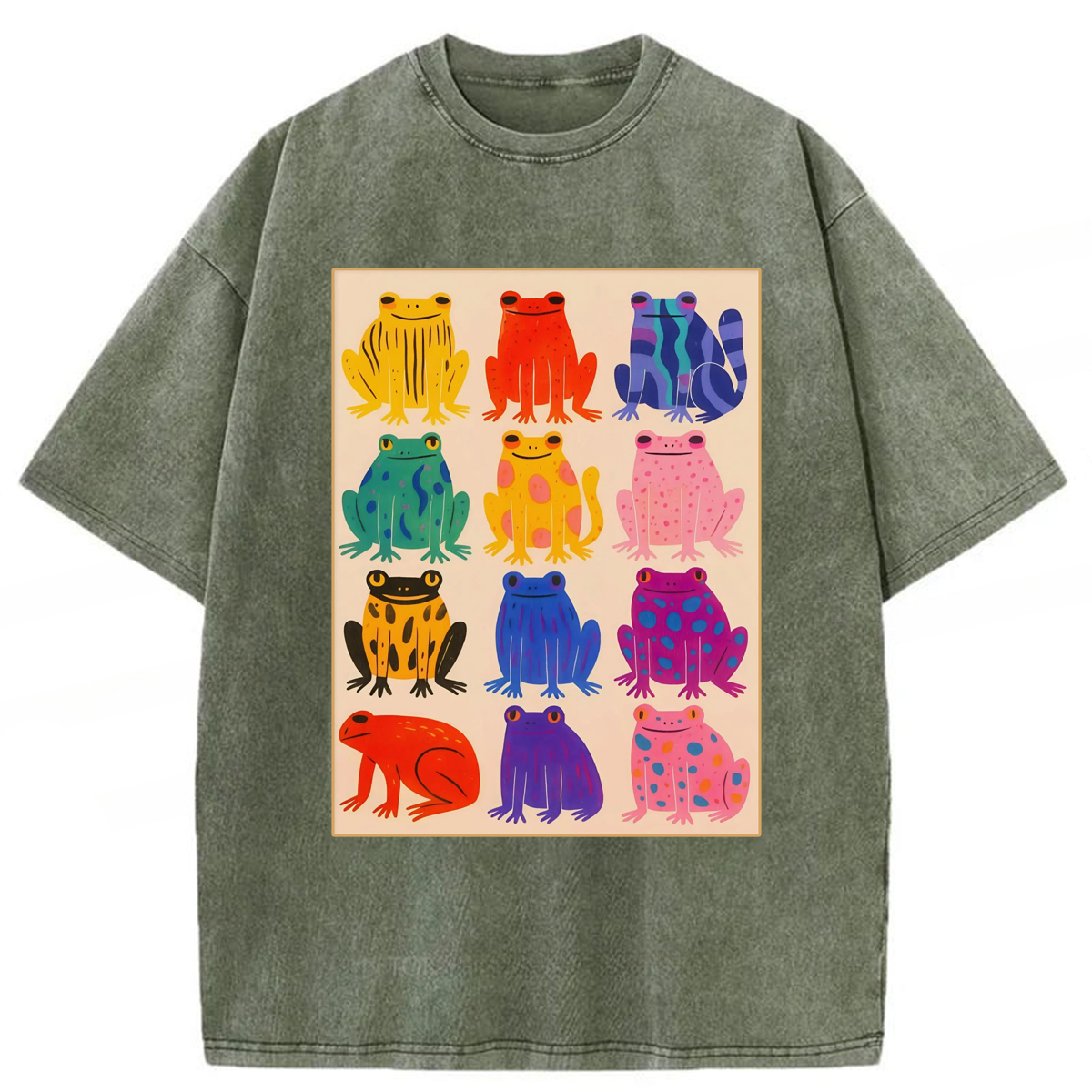 Tokyoviva Colorful Frogs Washed T-shirt