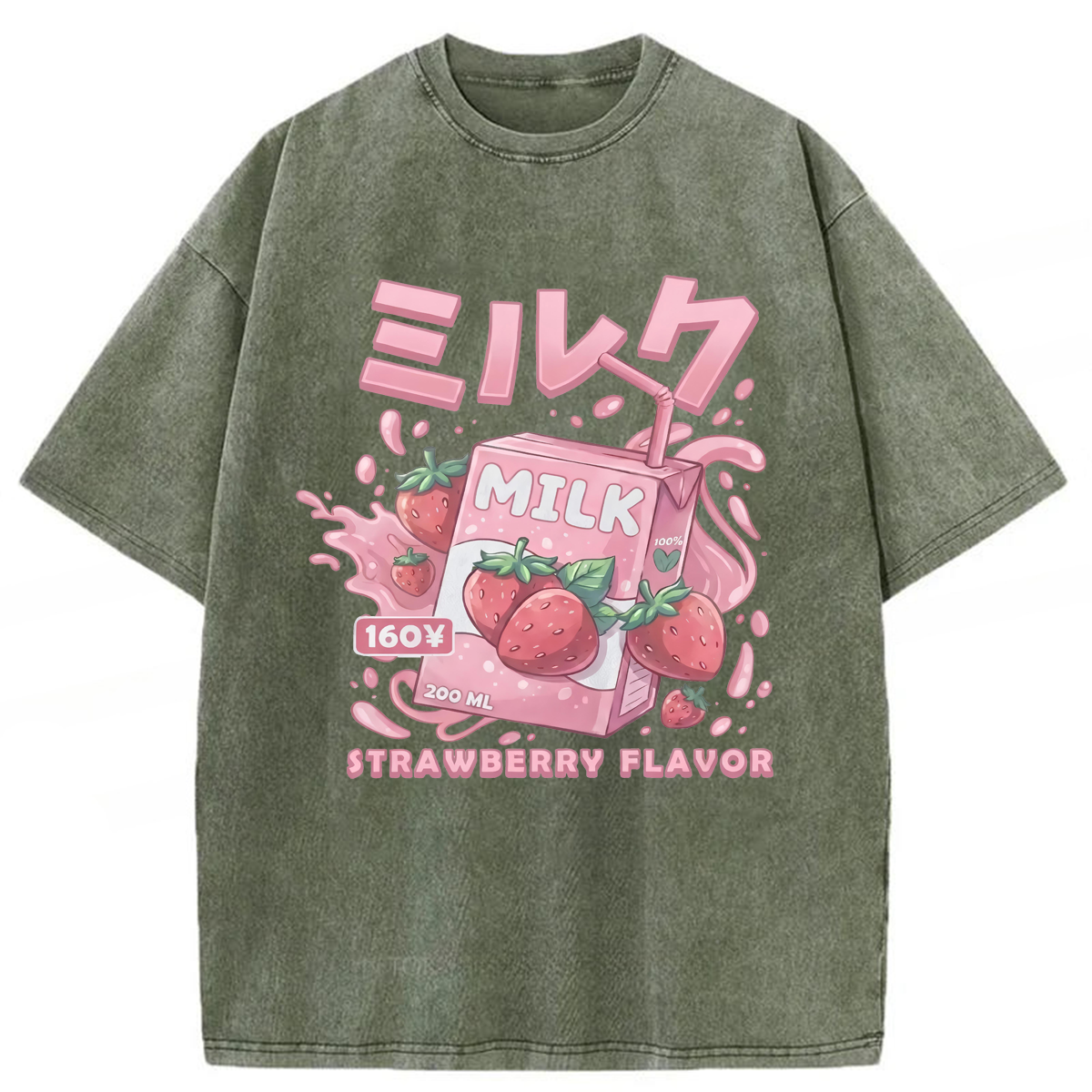 Tokyoviva Kawaii Strawberry Milk Anime Washed T-shirt
