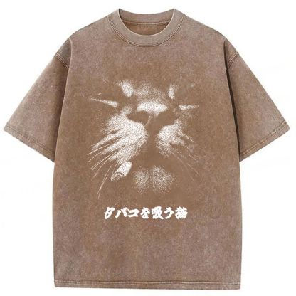 Tokyoviva Smoking Cat Washed T-shirt