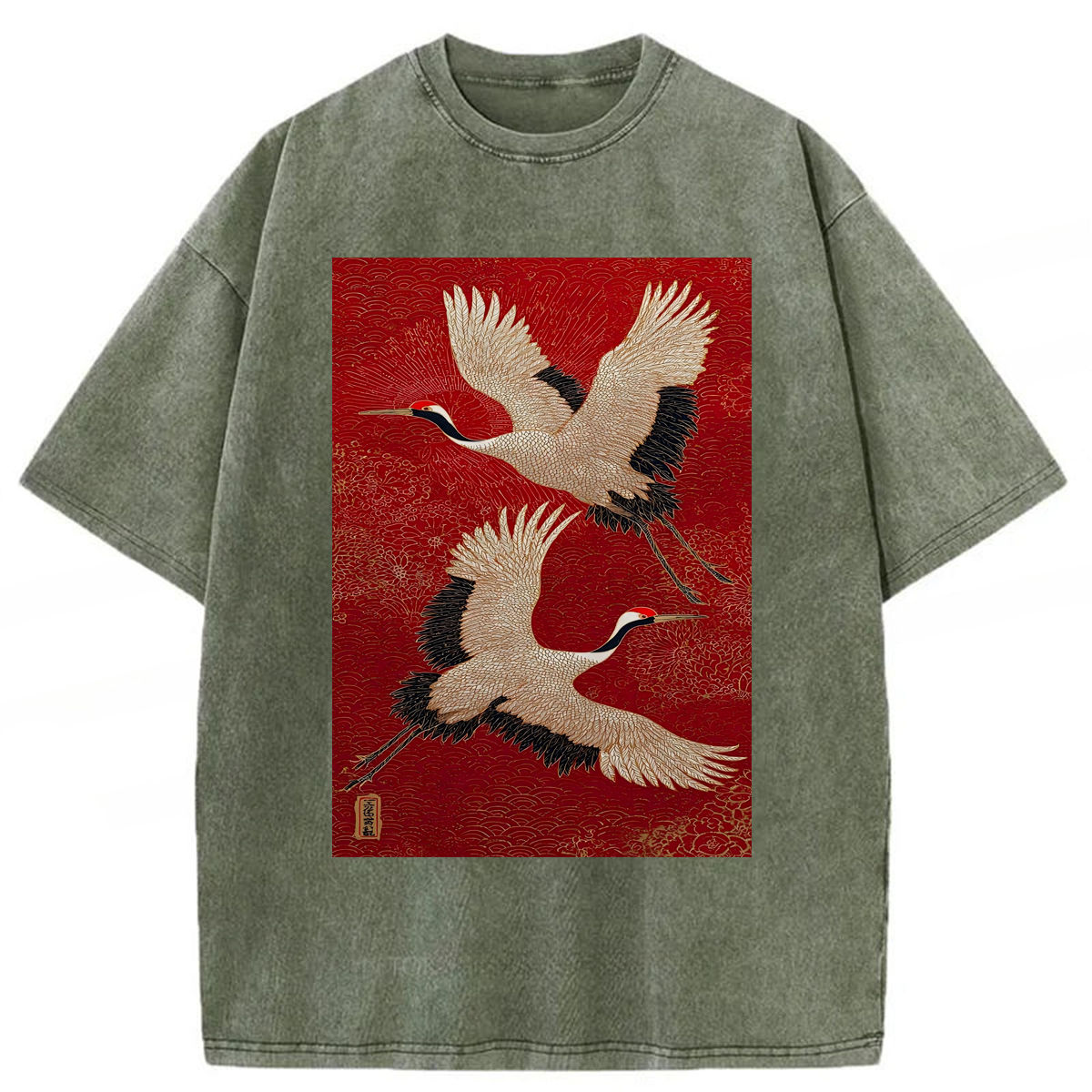 Tokyoviva Japanese Crane Graphic Washed T-shirt
