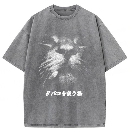 Tokyoviva Smoking Cat Washed T-shirt