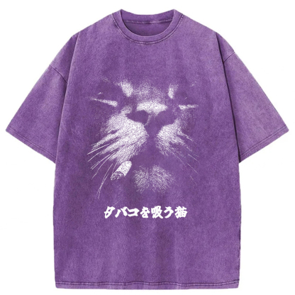 Tokyoviva Smoking Cat Washed T-shirt