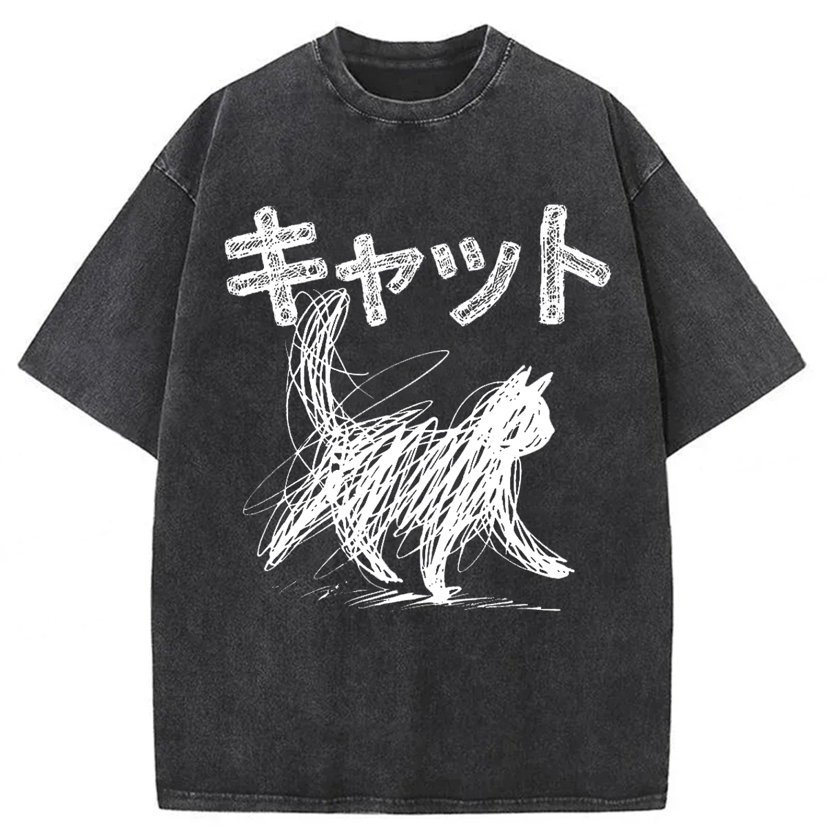 Tokyoviva Minimalist Cat Art Washed T-shirt