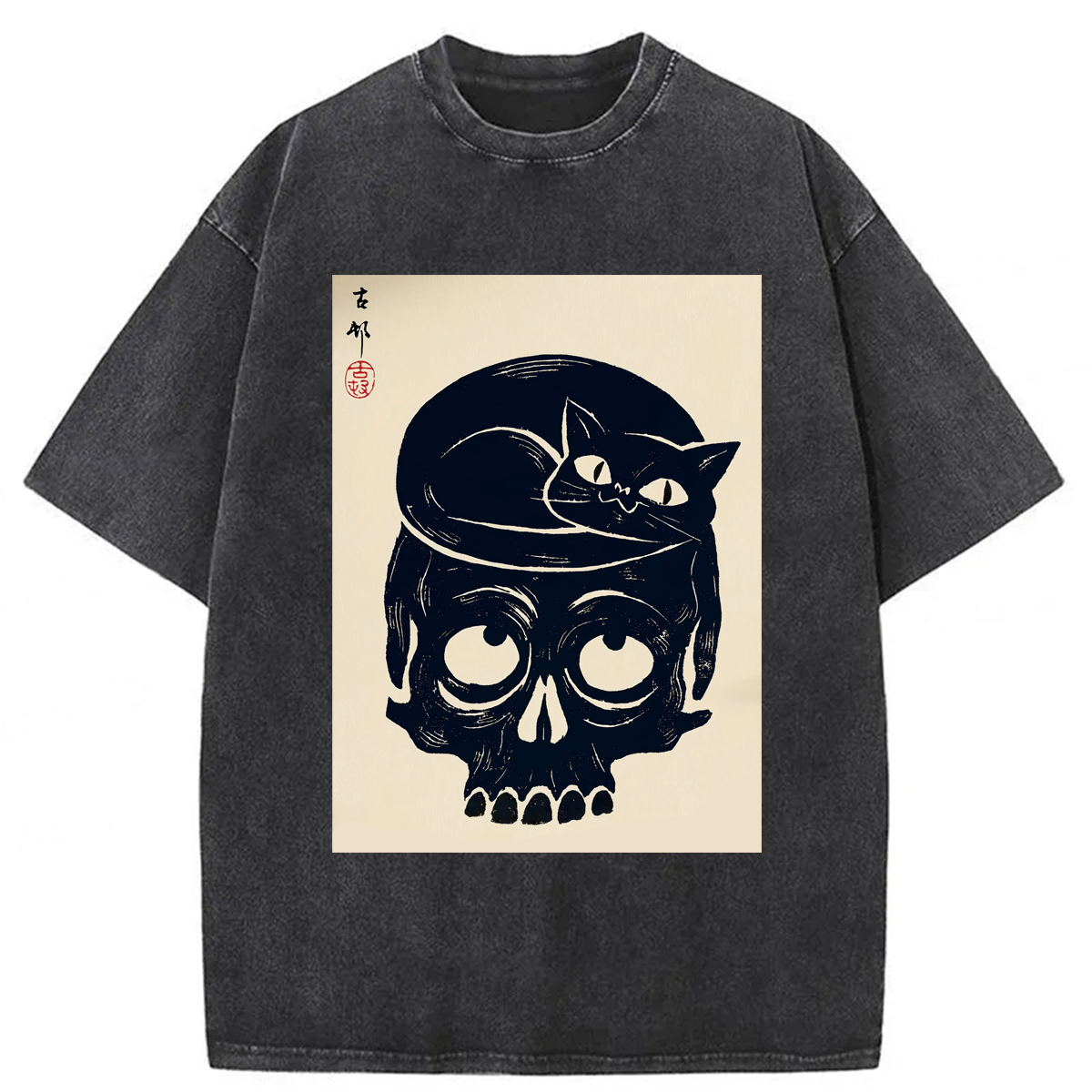 Tokyoviva Japanese Cat Skull Washed T-shirt